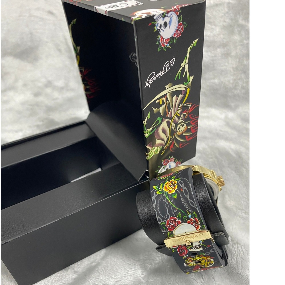 Ed Hardy 3D Skull & Snake Dial Watch Unisex 40mm Gold Black Purple 50451G-42-A01 - Picture 4 of 7